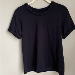 Cinq à Sept Navy Blue Short Sleeve Cotton Blend Top Size Small